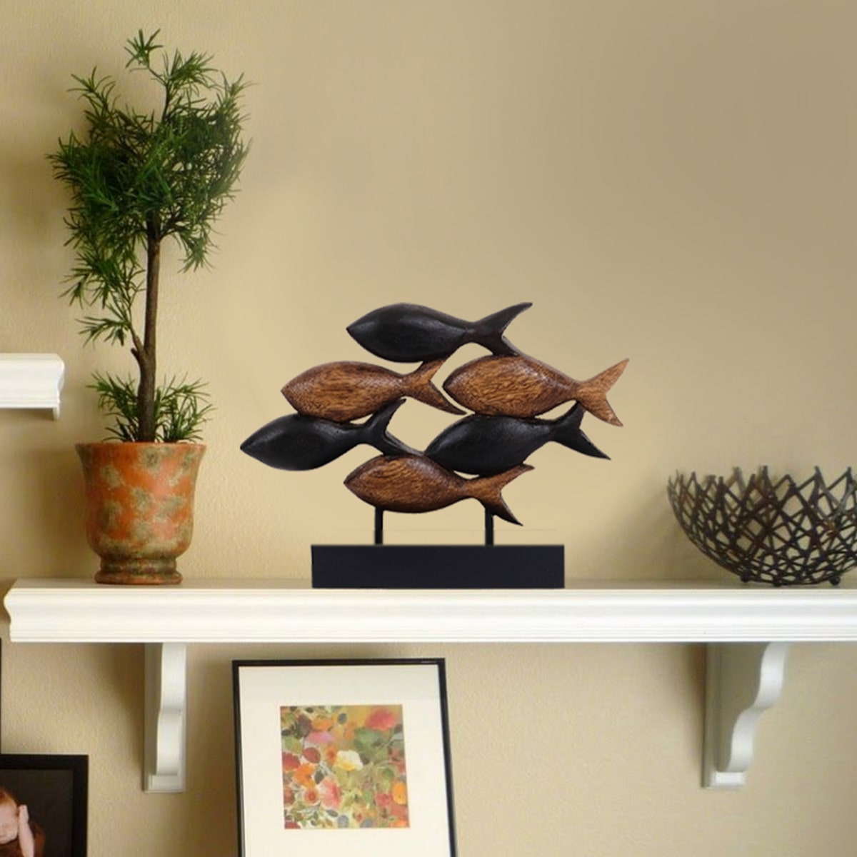 School of Fish Handmade Wooden Sculpture by Decozen