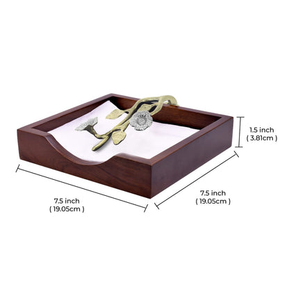 Solid Wood Napkin Holder with Silver and Gold Finish Ornament by Decozen