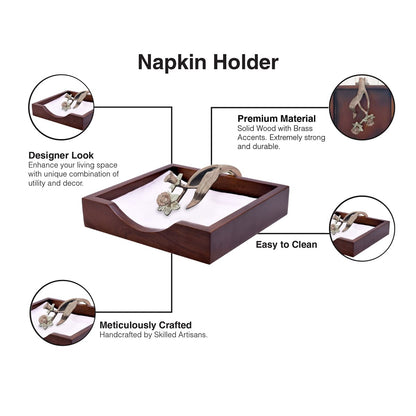 Solid Wood Napkin Holder with Rose Gold Finish Ornament by Decozen