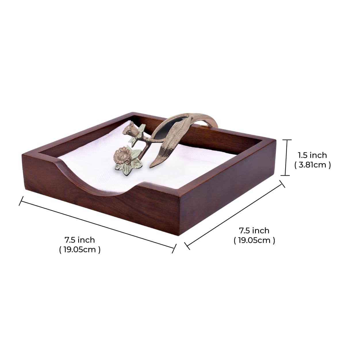 Solid Wood Napkin Holder with Rose Gold Finish Ornament by Decozen