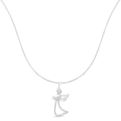 .925 Sterling Silver 1/5 cttw Diamond Angel Pendant Necklace (H-I, I1-I2)