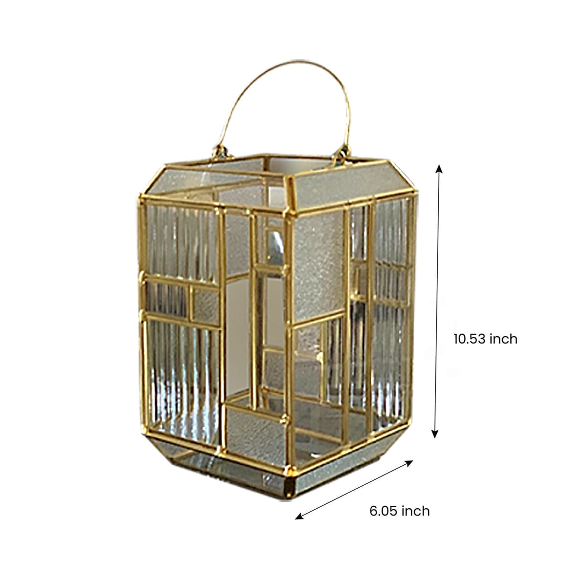 Gold Metal Frame and Glass Candle Holder Lantern by Decozen