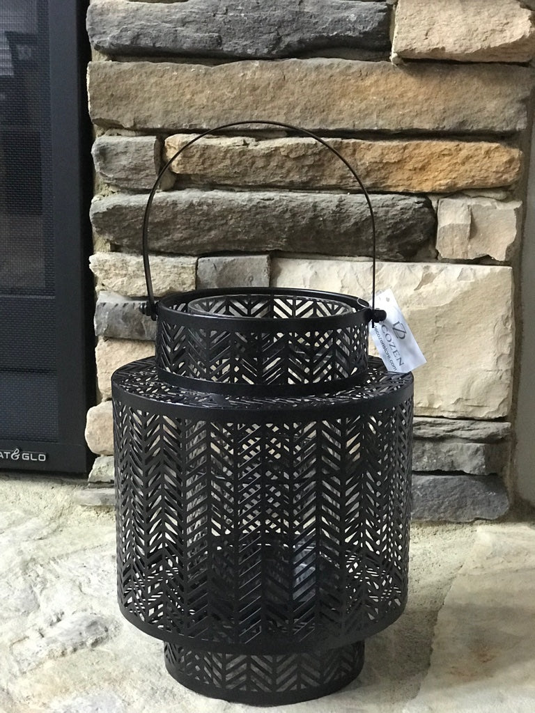 Black and White Hanging Candle Holder Lantern by Decozen