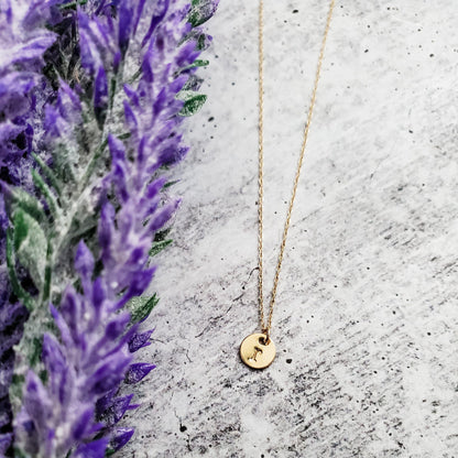 14k Gold Dainty Initial Disc Necklace by Salt and Sparkle