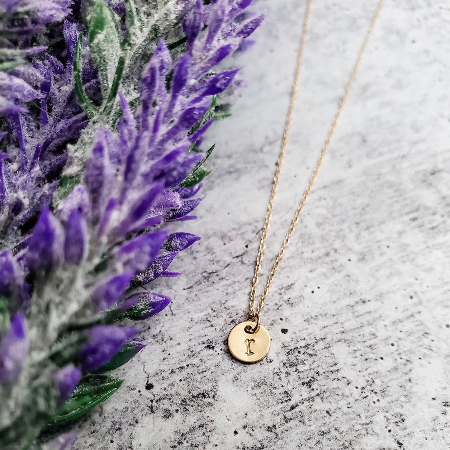 14k Gold Dainty Initial Disc Necklace by Salt and Sparkle