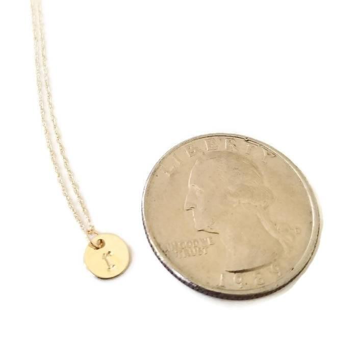 14k Gold Dainty Initial Disc Necklace by Salt and Sparkle