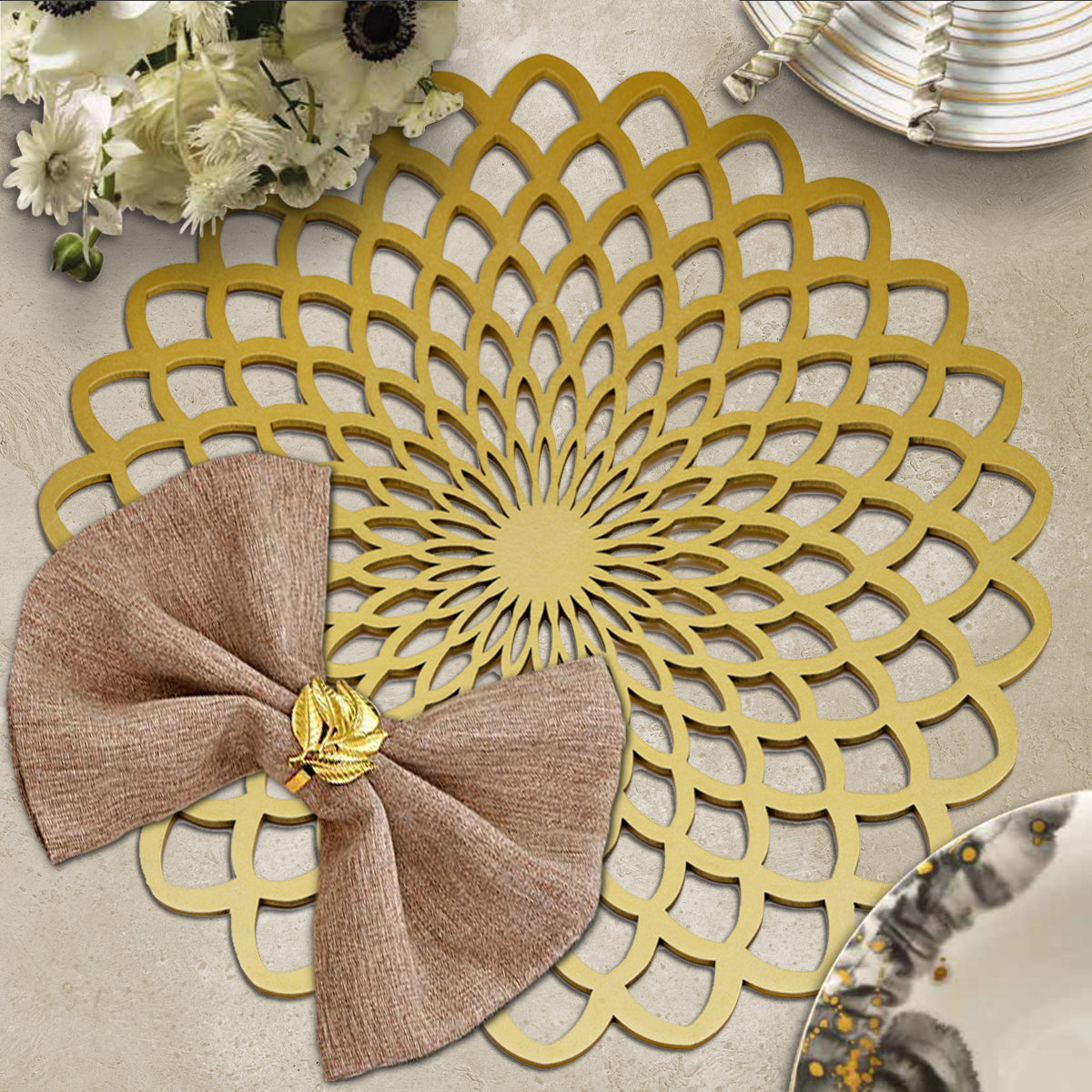 Gold Wooden Trivet Placemats for Dining Table by Decozen