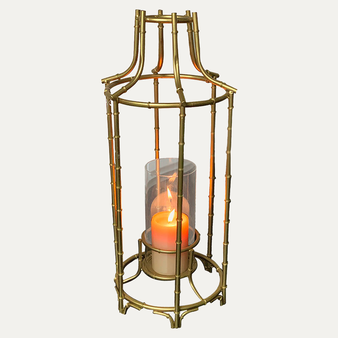 Gold Metal Frame and Glass Candle Holder Lantern by Decozen