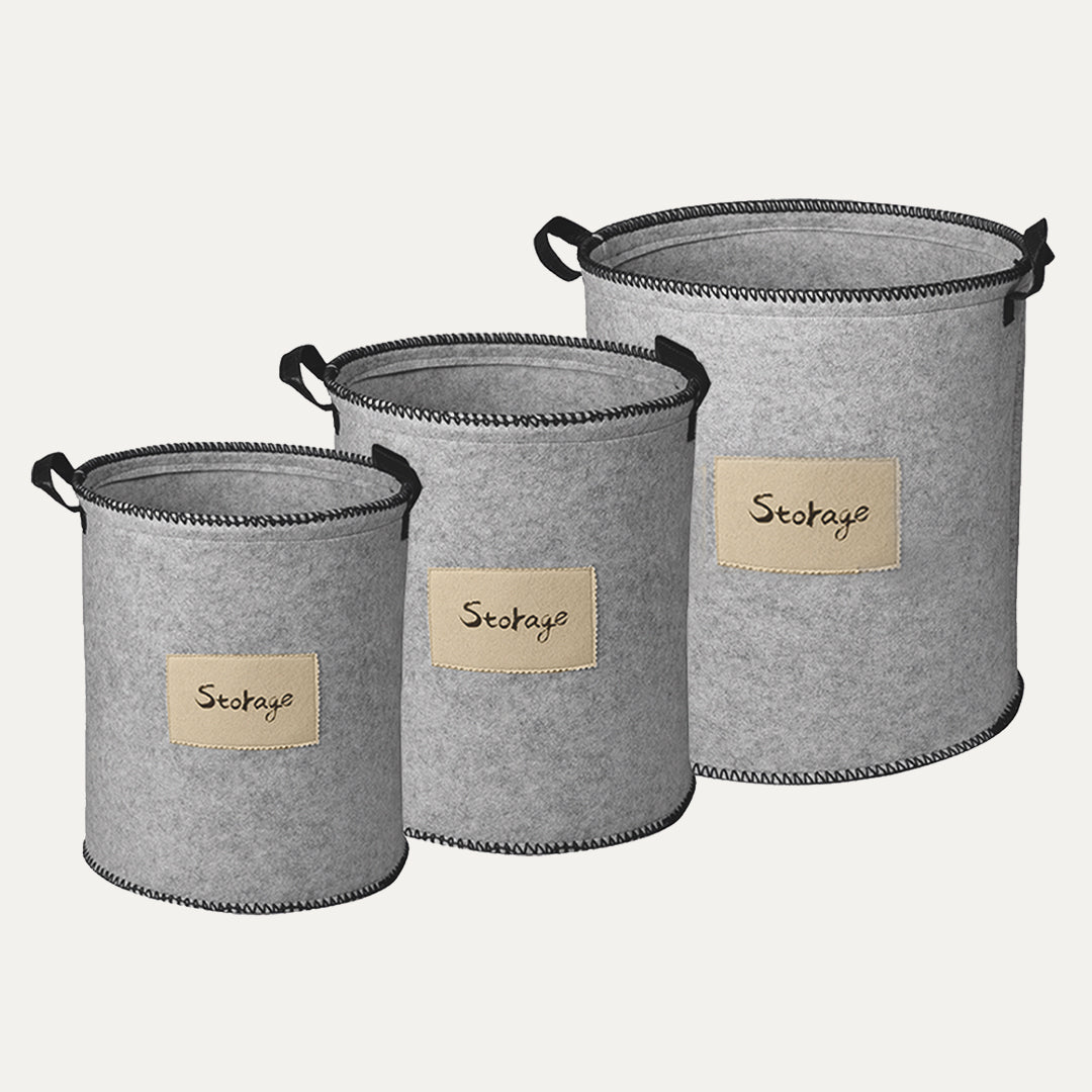 Felt Gray Laundry Hamper and Storage Bin - Set of 3 by Decozen