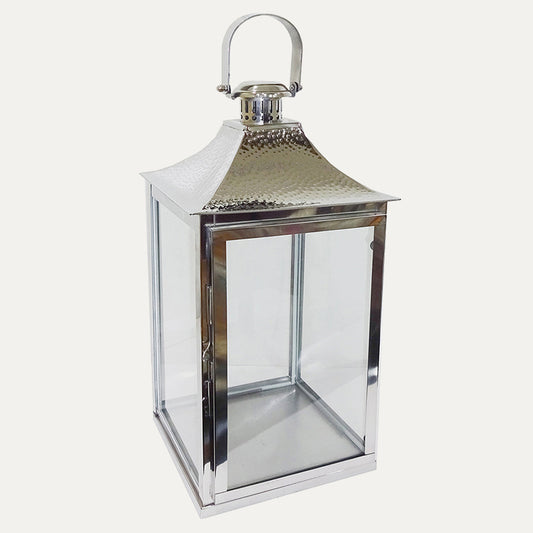 Silver Metal Frame and Glass Candle Holder Lantern by Decozen