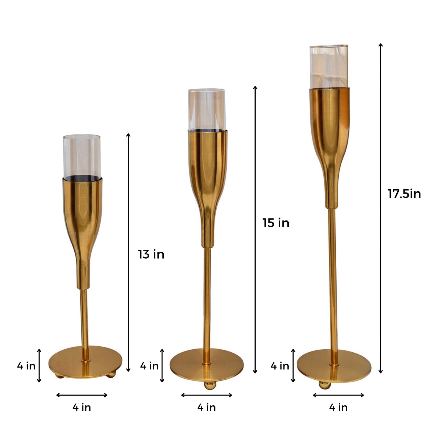 Gold Wine Glass Shaped Candle Holder - Set of 3 by Decozen