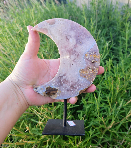 Pink Amethyst Moon on Stand by Whyte Quartz