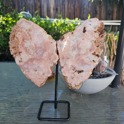 Pink Amethyst Angel Wings on Metal Base by Whyte Quartz