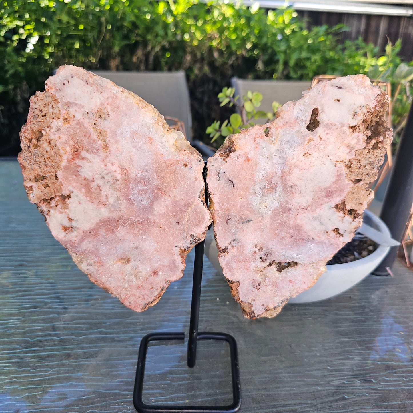 Pink Amethyst Angel Wings on Metal Base by Whyte Quartz