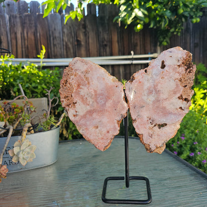 Pink Amethyst Angel Wings on Metal Base by Whyte Quartz