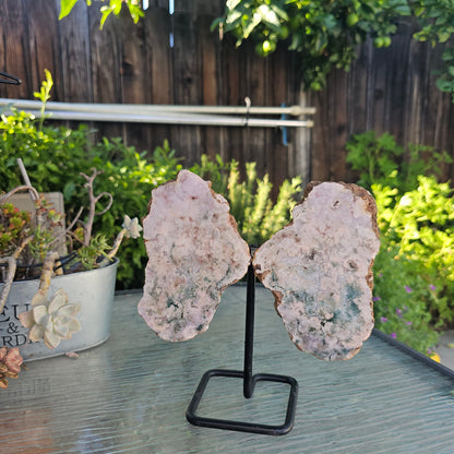 Pink Amethyst Angel Wings on Metal Base by Whyte Quartz