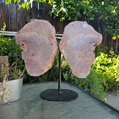 Pink Amethyst Angel Wings on Metal Base by Whyte Quartz