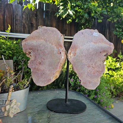 Pink Amethyst Angel Wings on Metal Base by Whyte Quartz