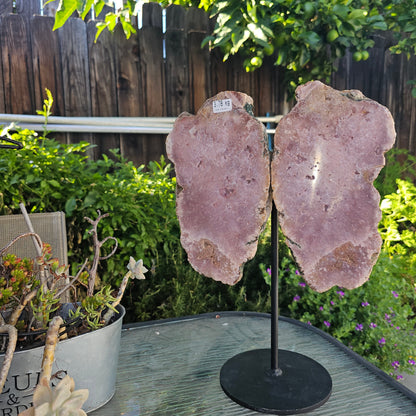 Pink Amethyst Angel Wings on Metal Base by Whyte Quartz