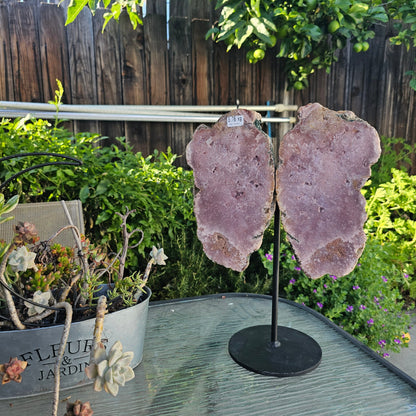 Pink Amethyst Angel Wings on Metal Base by Whyte Quartz