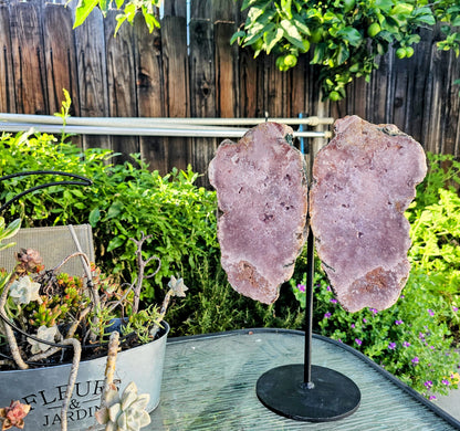 Pink Amethyst Angel Wings on Metal Base by Whyte Quartz