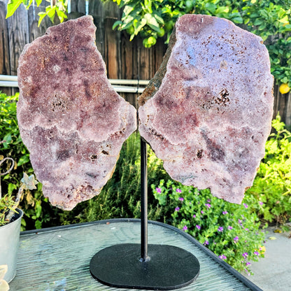 Pink Amethyst Angel Wings on Metal Base by Whyte Quartz