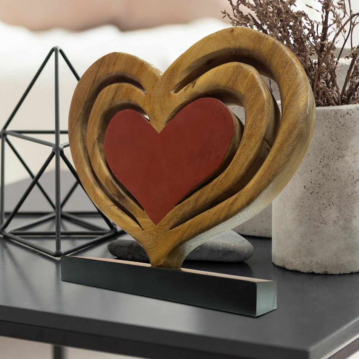 Decozen Home Decor Handmade Wooden Sculpture in Hearts Shape by Decozen