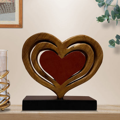 Decozen Home Decor Handmade Wooden Sculpture in Hearts Shape by Decozen