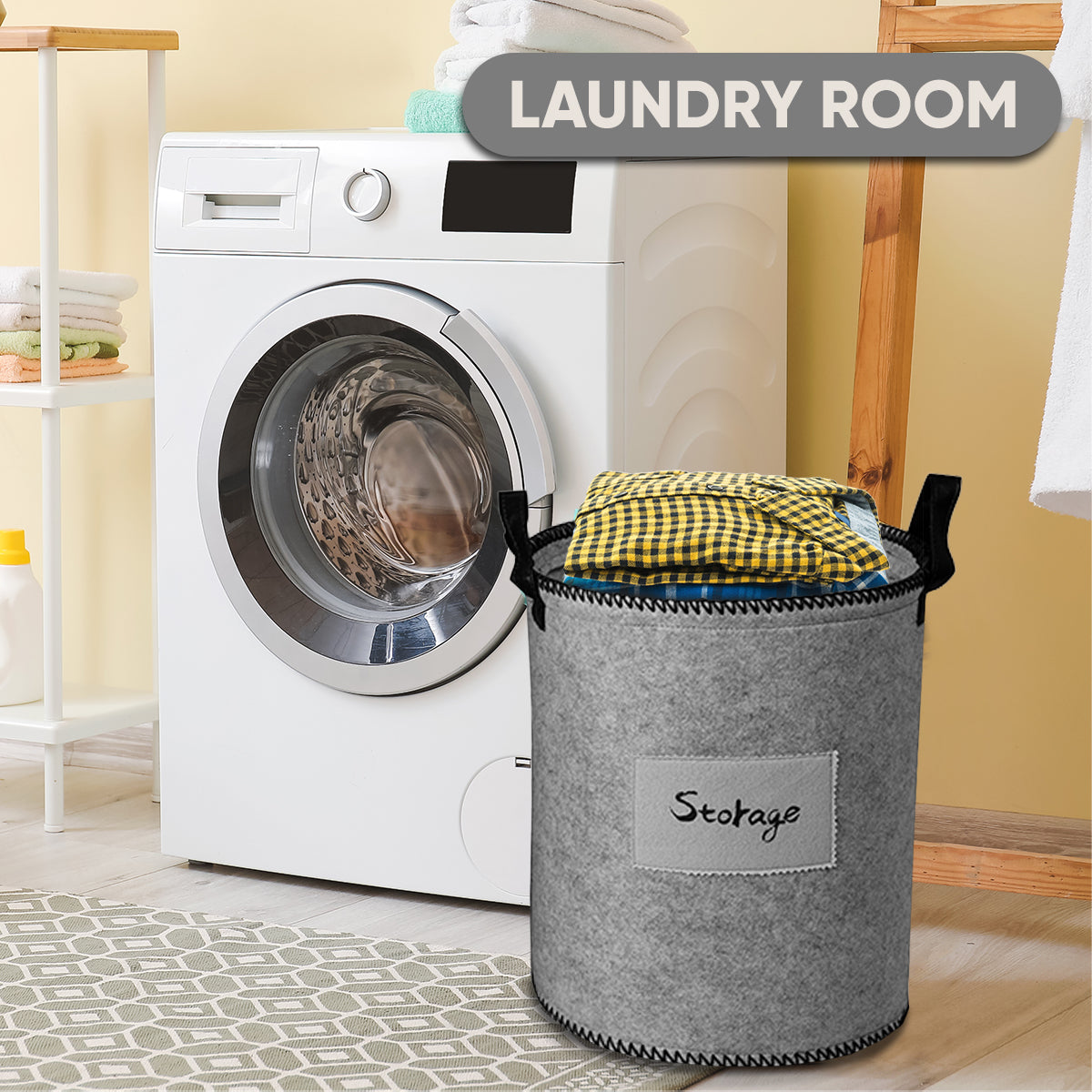 Felt Gray Laundry Hamper and Storage Bin - Set of 3 by Decozen