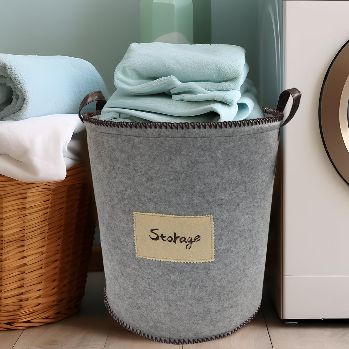 Felt Gray Laundry Hamper and Storage Bin - Set of 3 by Decozen