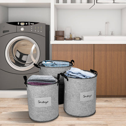 Felt Gray Laundry Hamper and Storage Bin - Set of 3 by Decozen