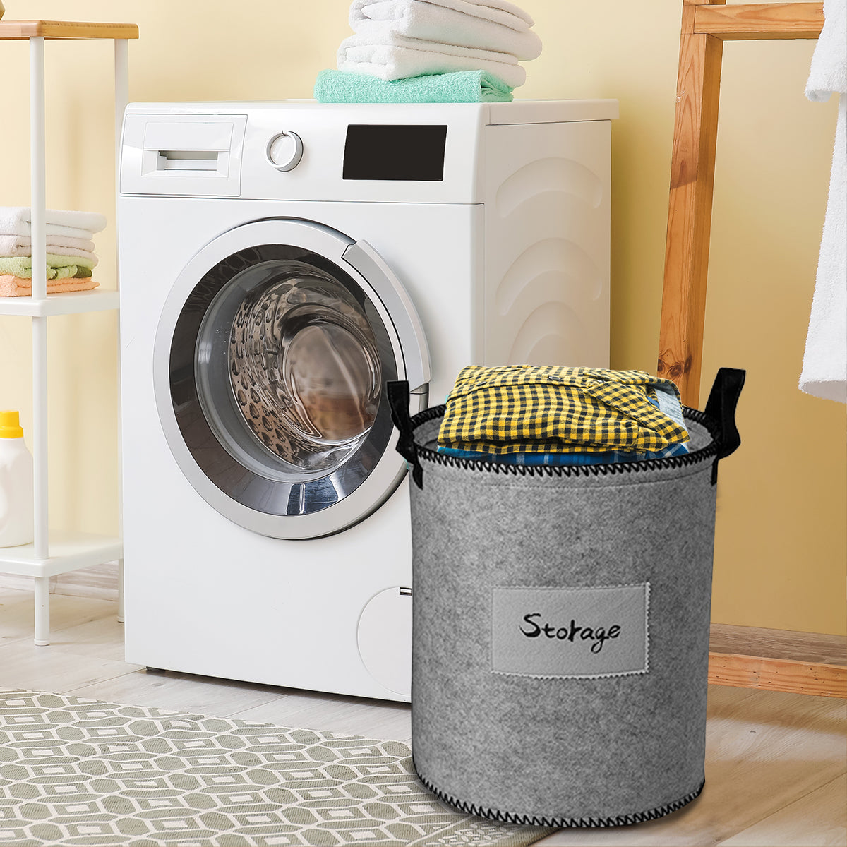 Felt Gray Laundry Hamper and Storage Bin - Set of 3 by Decozen