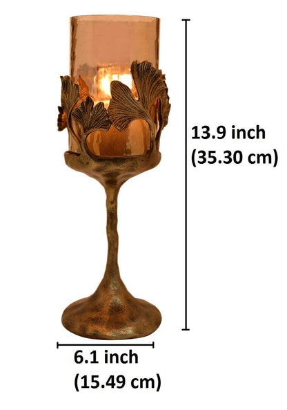 Gold Finished Candle Holder with Glass by Decozen