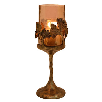 Gold Finished Candle Holder with Glass by Decozen