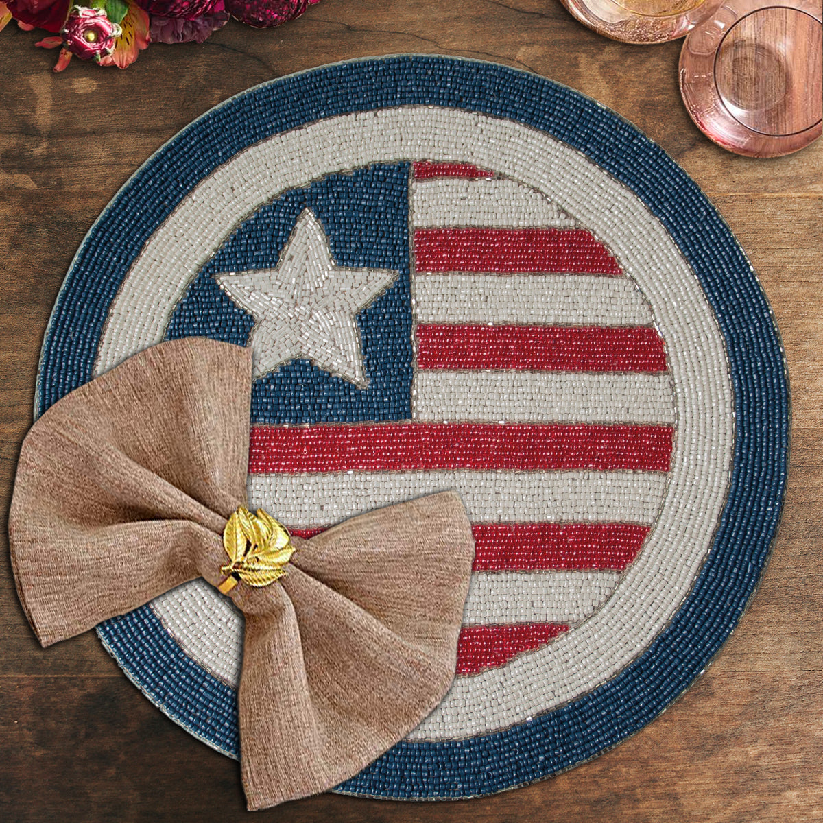 USA Flag Round Beaded Placemats by Decozen