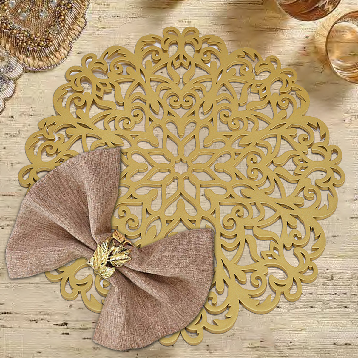 Gold Wooden Trivet Placemats for Dining Table by Decozen