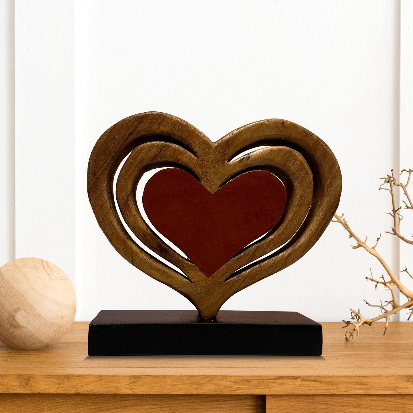 Decozen Home Decor Handmade Wooden Sculpture in Hearts Shape by Decozen