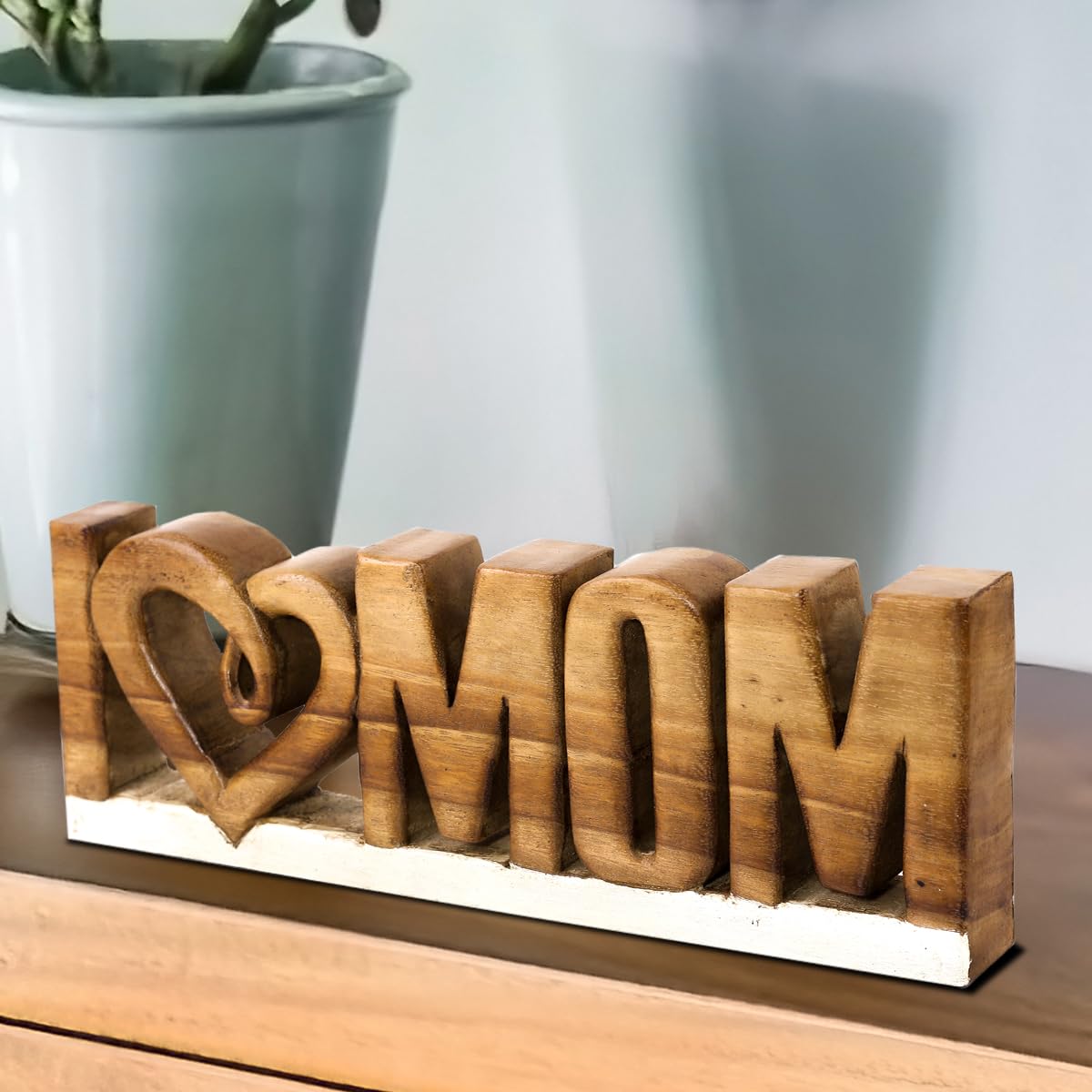 I Love Mom Handmade Wooden Sculpture by Decozen