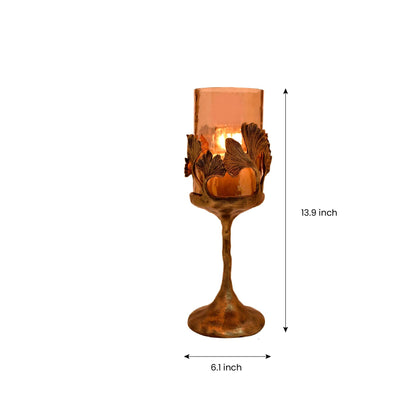 Gold Finished Candle Holder with Glass by Decozen