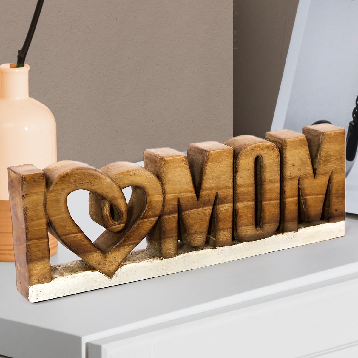 I Love Mom Handmade Wooden Sculpture by Decozen