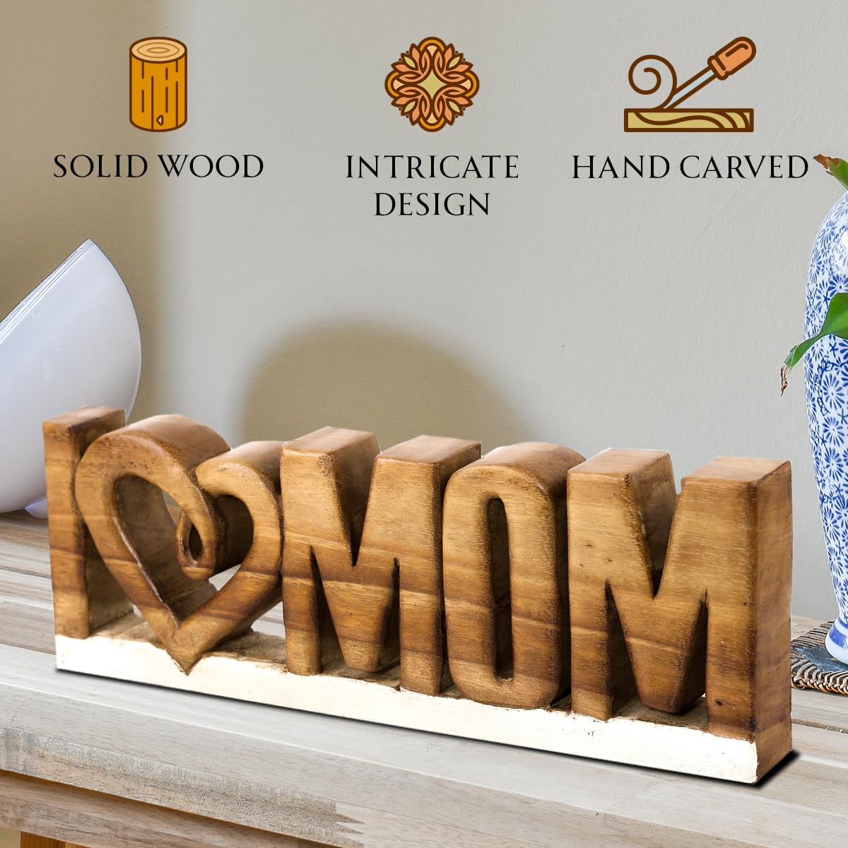 I Love Mom Handmade Wooden Sculpture by Decozen