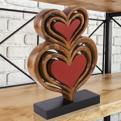 Twin Hearts Handmade Wooden Sculpture by Decozen