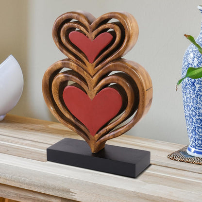 Twin Hearts Handmade Wooden Sculpture by Decozen