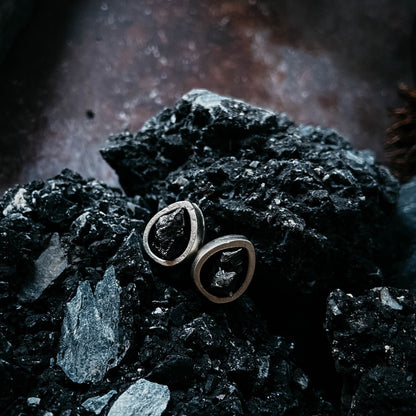 Pear Shaped Teardrop Meteorite Stud Earrings by Yugen Handmade