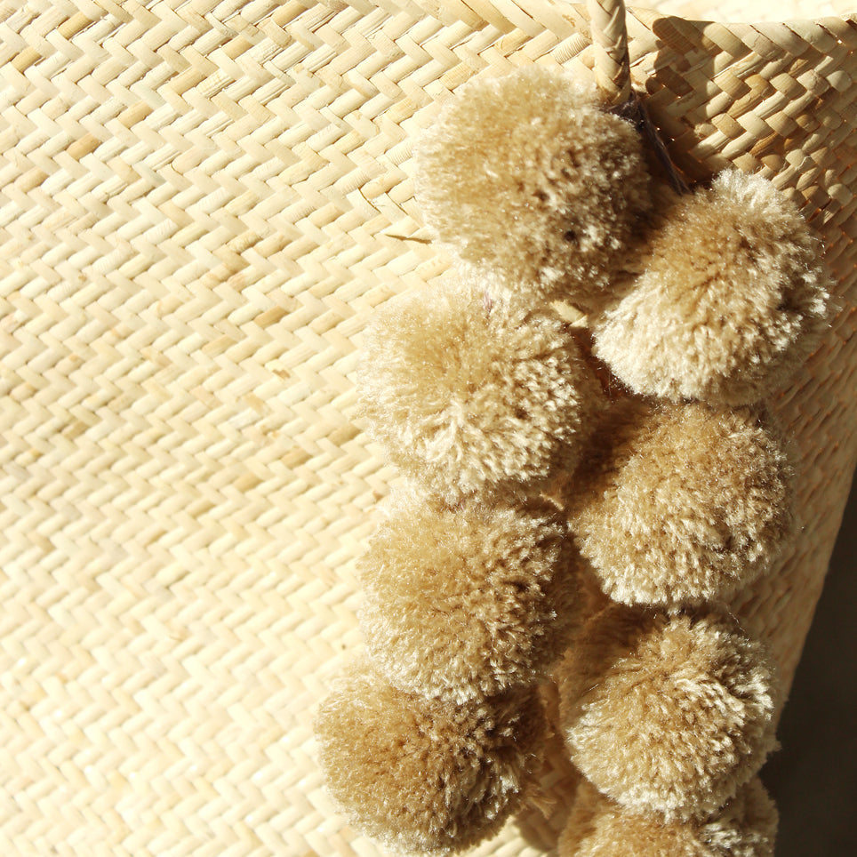 Borneo Serena Straw Tote Bag with Nude Beige Pom-poms by BrunnaCo