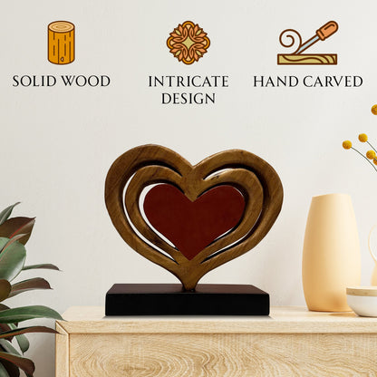 Decozen Home Decor Handmade Wooden Sculpture in Hearts Shape by Decozen