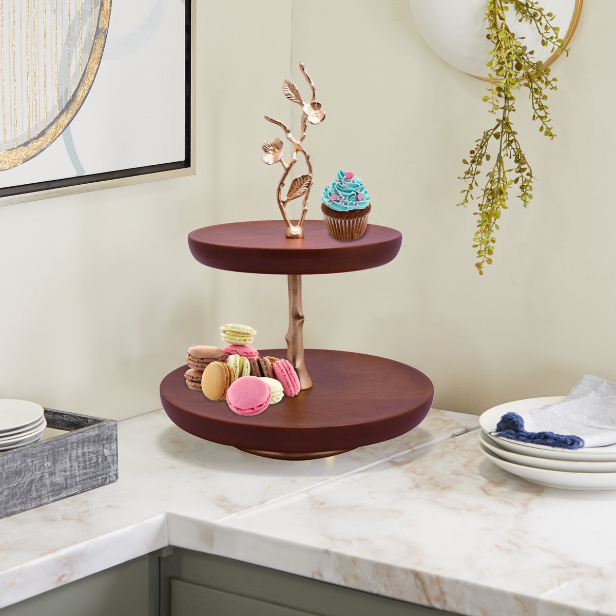 2 Tier Wood Cake Stand by Decozen