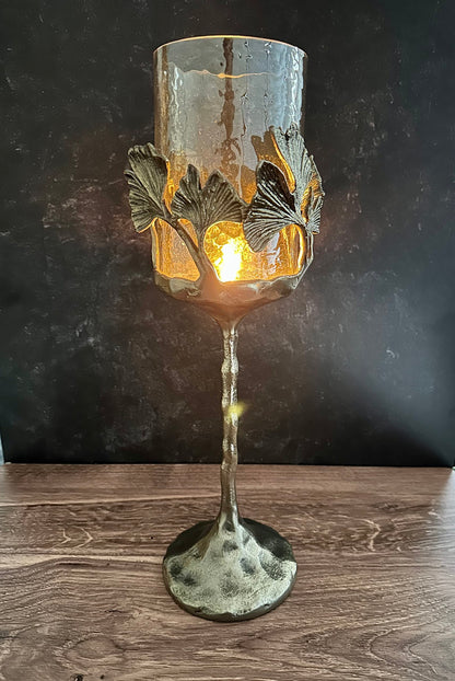 Gold Finished Candle Holder with Glass by Decozen