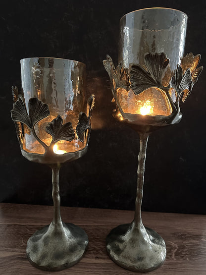 Gold Finished Candle Holder with Glass by Decozen