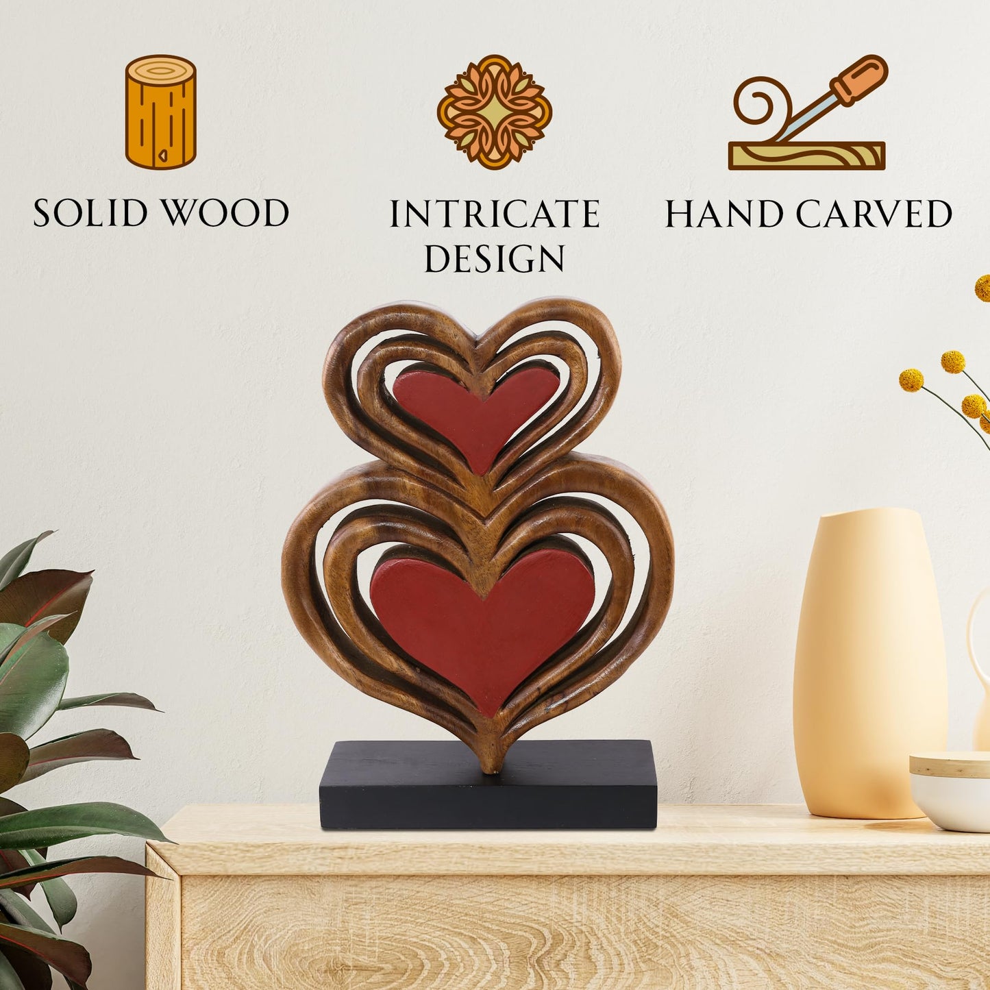 Twin Hearts Handmade Wooden Sculpture by Decozen